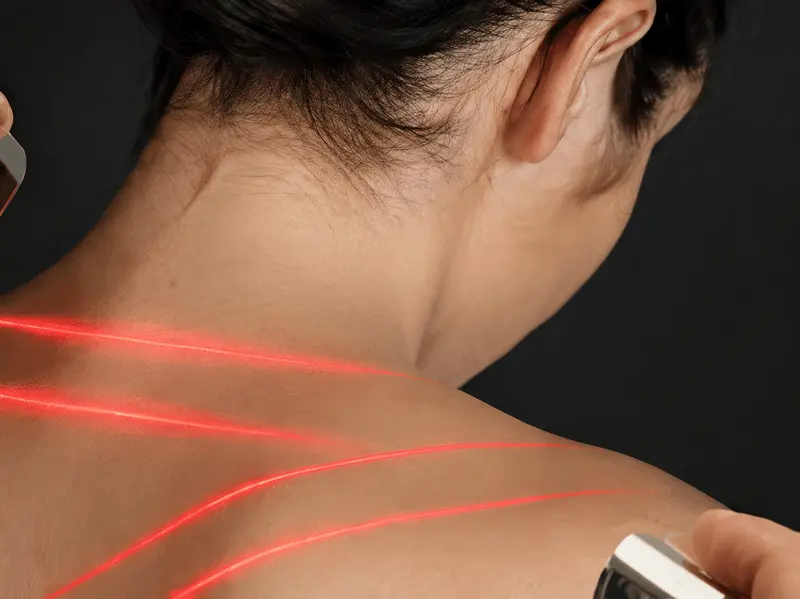 Patient receiving green violet laser therapy treatment at a chiropractic office in Temecula CA
